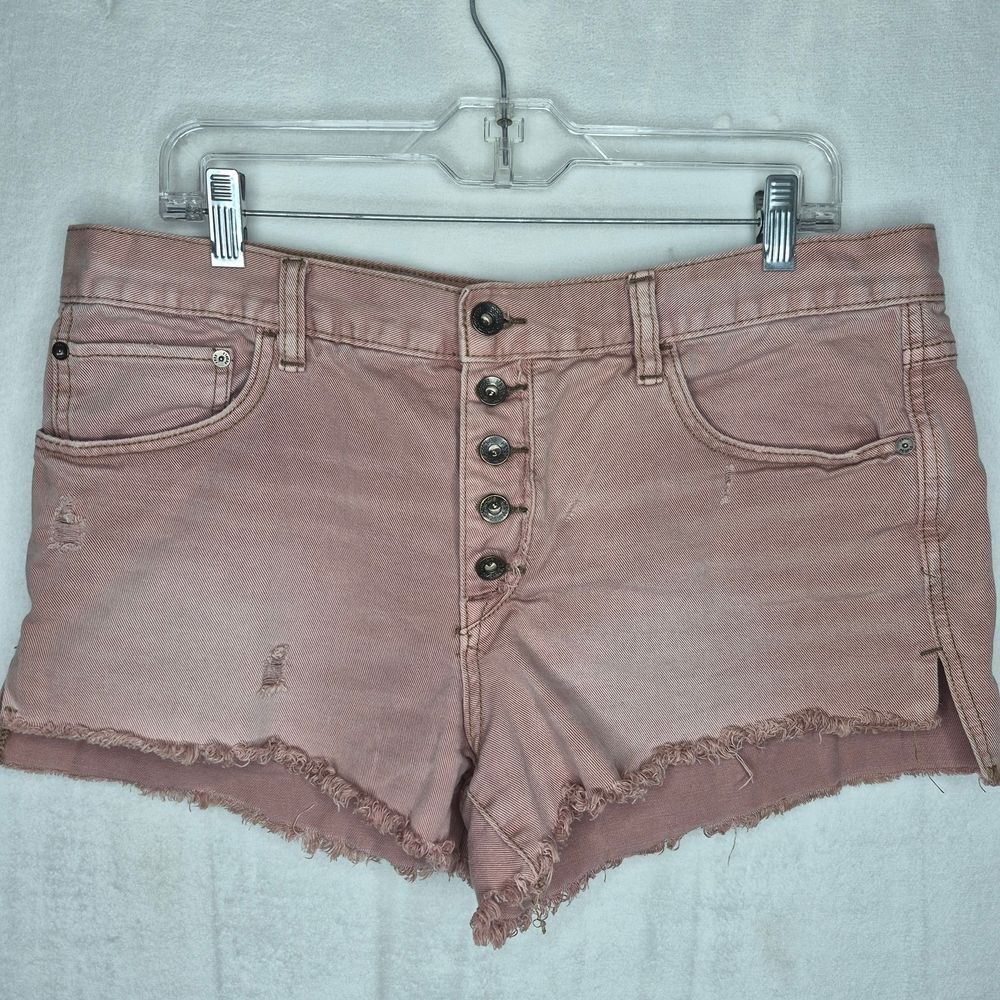 Free People Dusty Pink Distressed‎ Exposed Button Fly Denim Shorts Size 31